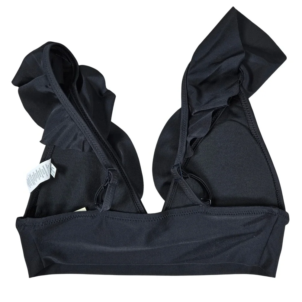 Aerie Black Ruffle‎ Triangle Bikini Swim Top Small XS Adjustable Straps
